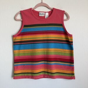 Vintage 90’s Russ Studio Size XL Colorful Striped Boxy Terry Sweater Tank Top